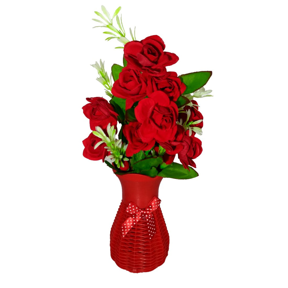 Plastic Vase with Rose bunch Red (1 Piece) only in Bigswipe