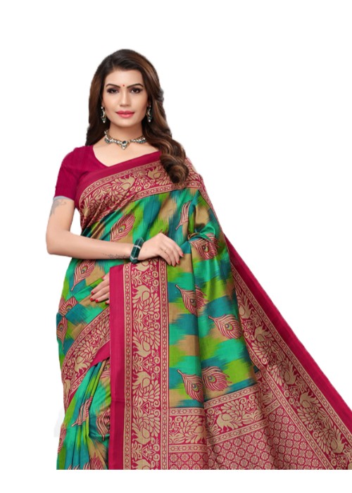 Maroon, Green, Multi Color Poly Silk Printed Work Saree only in Bigswipe