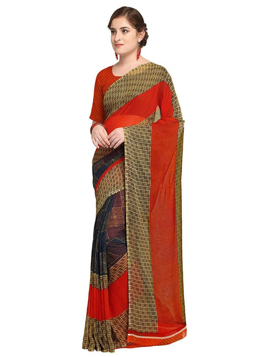 Printed Faux Georgette Orange Color Saree only in Bigswipe