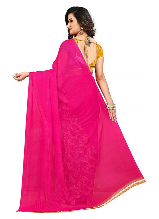Printed Faux Georgette Pink Color Saree only in Bigswipe