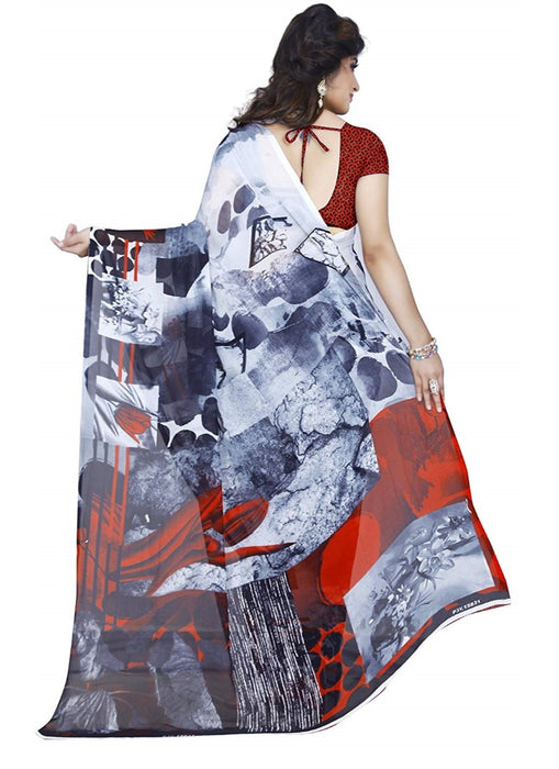 Printed Faux Georgette Black Color Saree only in Bigswipe