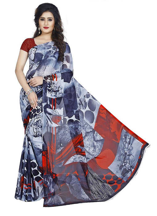 Printed Faux Georgette Black Color Saree only in Bigswipe