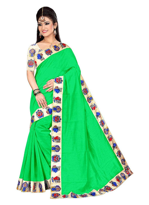 Green Color Printed Chanderi Silk Saree With Blouse only in Bigswipe