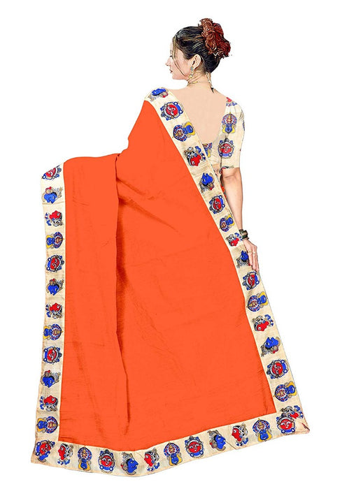 Orange Color Printed Chanderi Silk Saree With Blouse only in Bigswipe