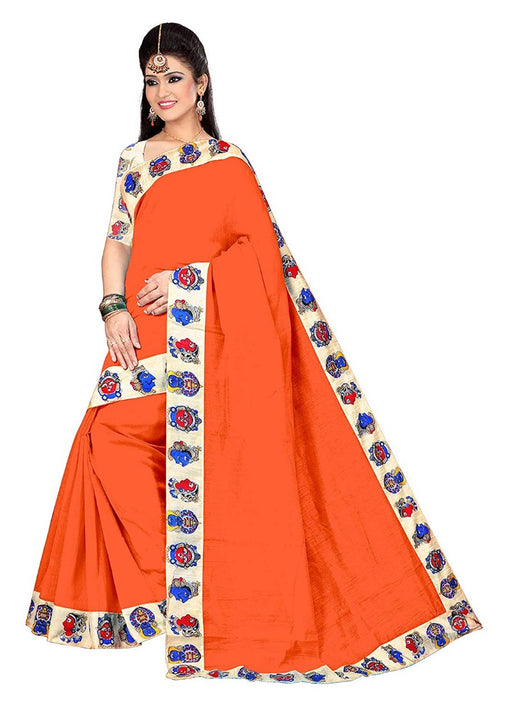 Orange Color Printed Chanderi Silk Saree With Blouse only in Bigswipe