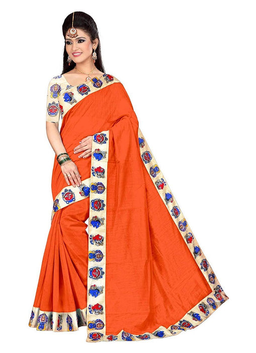 Orange Color Printed Chanderi Silk Saree With Blouse only in Bigswipe