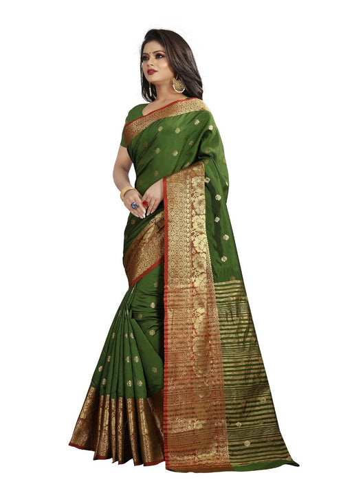 Green Color Printed Cotton Silk Saree With Blouse only in Bigswipe