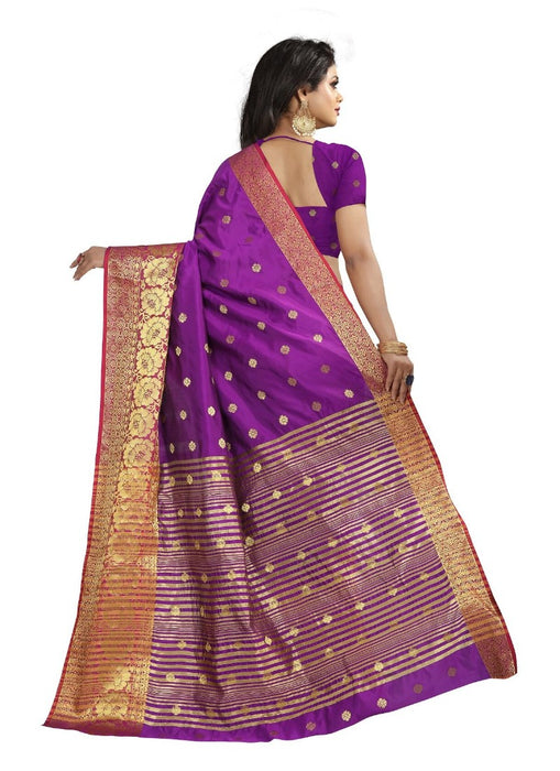 Purple Color Printed Cotton Silk Saree With Blouse