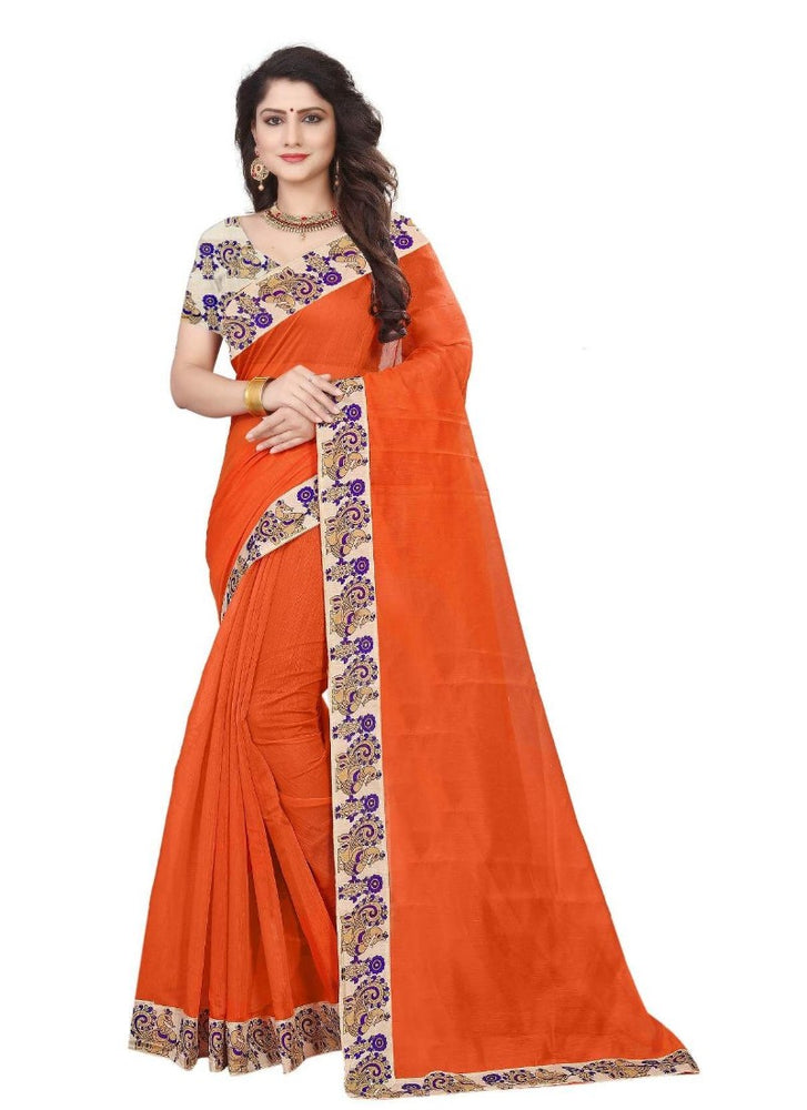 Orange Color Printed Chanderi Silk Saree With Blouse only in Bigswipe