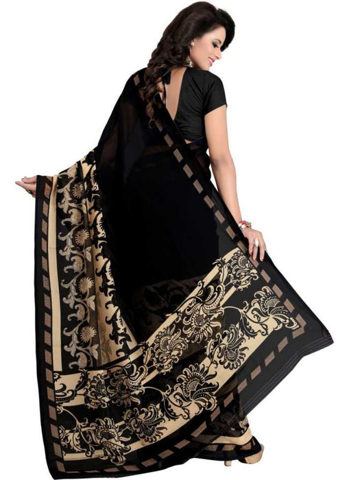 Black Color Printed Georgette Saree With Blouse only in Bigswipe