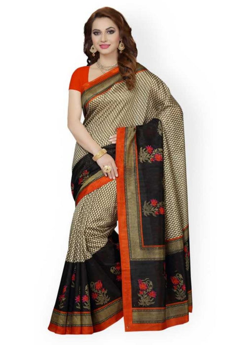 Multi Color Printed Bhagalpuri Silk Saree With Blouse only in Bigswipe