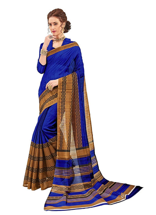 Blue Color Printed Bhagalpuri Silk Saree With Blouse only in Bigswipe