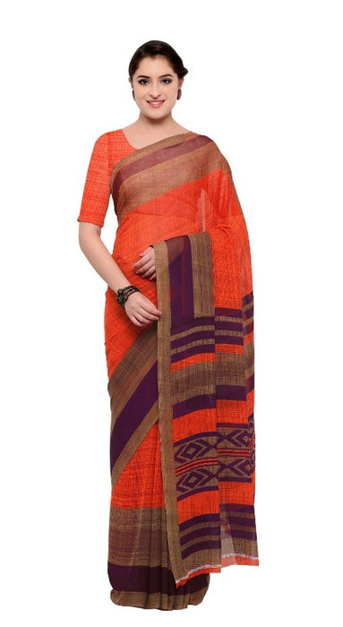 Orange Color Printed Georgette Saree With Blouse only in Bigswipe