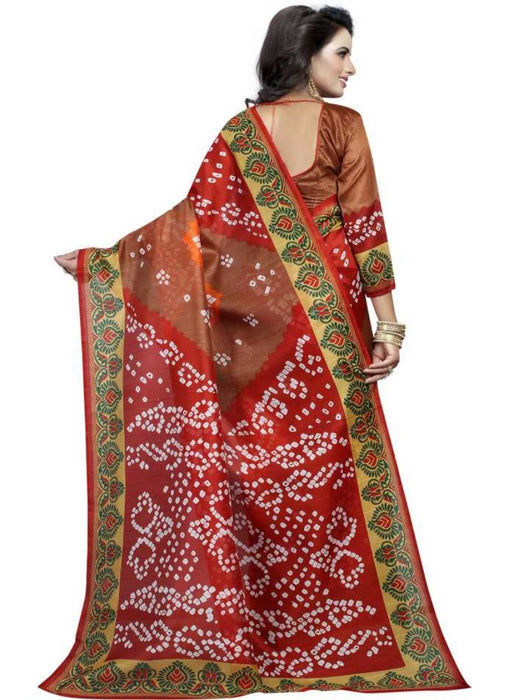 Multi Color Printed Bhagalpuri Silk Saree With Blouse only in Bigswipe