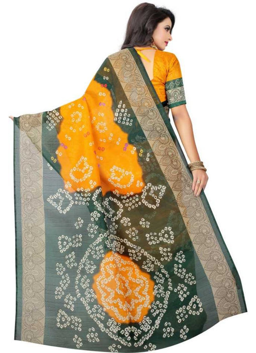 Orange And Green Color Printed Bhagalpuri Silk Saree With Blouse only in Bigswipe