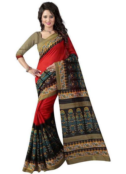 Multi Color Printed Bhagalpuri Silk Saree With Blouse only in Bigswipe