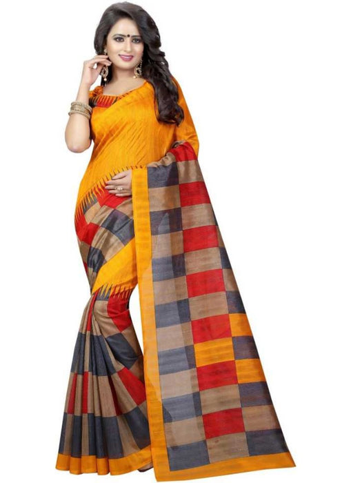 Orange Color Printed Bhagalpuri Silk Saree With Blouse only in Bigswipe