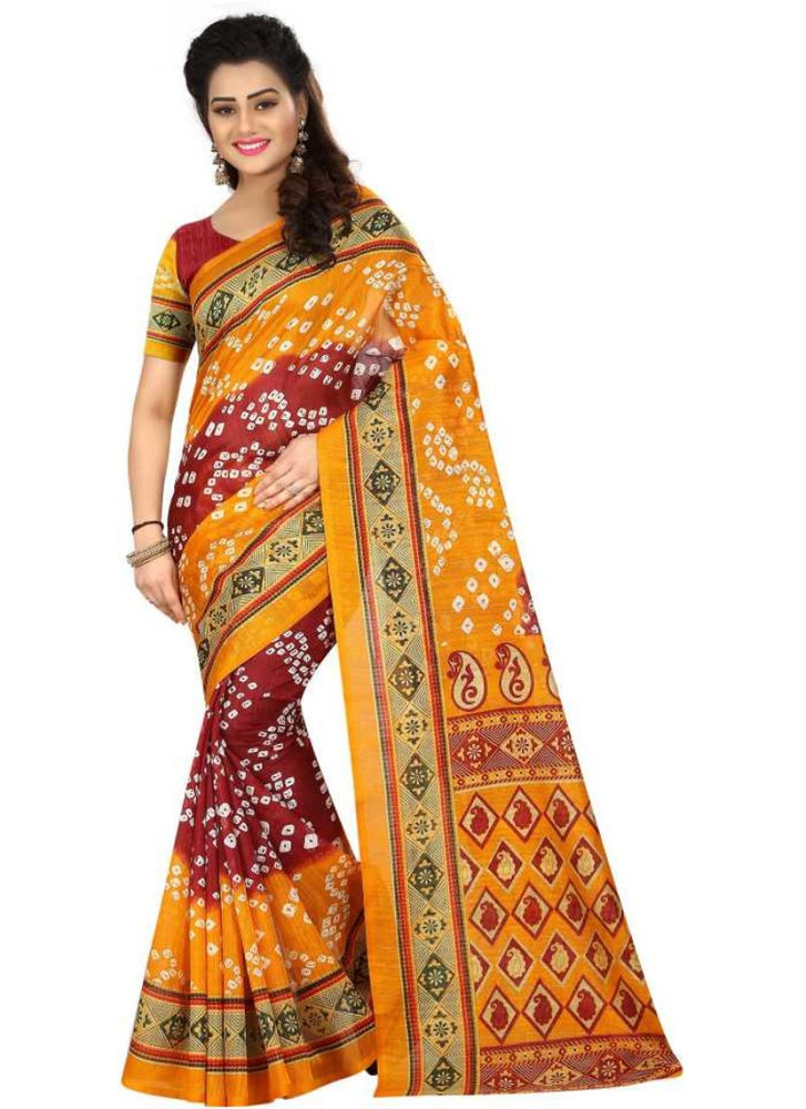 Multi Color Printed Bhagalpuri Silk Saree With Blouse only in Bigswipe