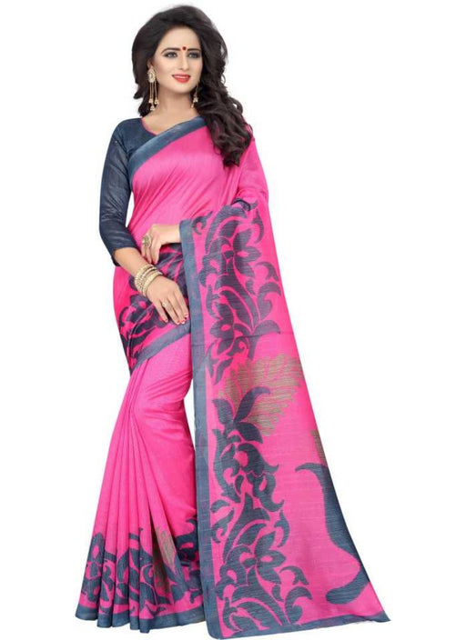 Pink Color Printed Bhagalpuri Silk Saree With Blouse only in Bigswipe