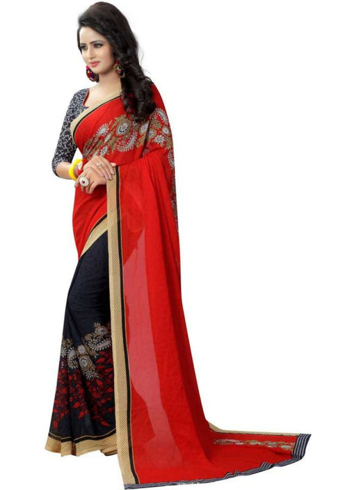 Red Color Printed Georgette Saree With Blouse