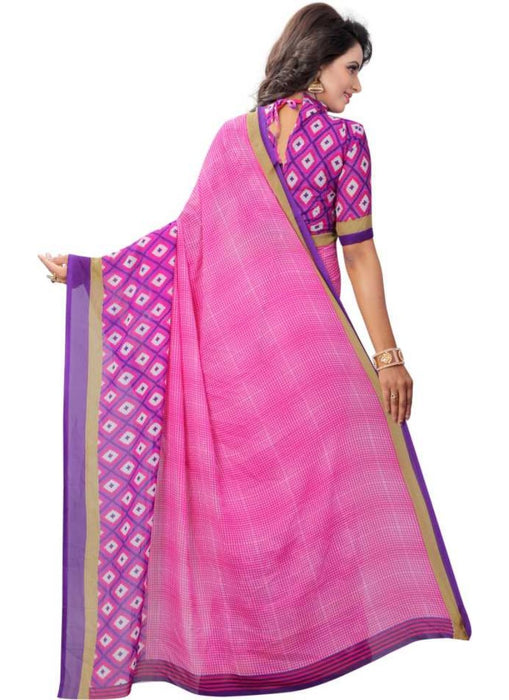 Pink Color Printed Georgette Saree With Blouse only in Bigswipe