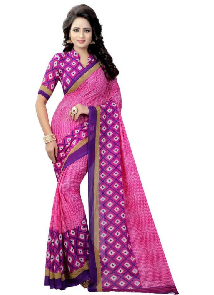 Pink Color Printed Georgette Saree With Blouse only in Bigswipe