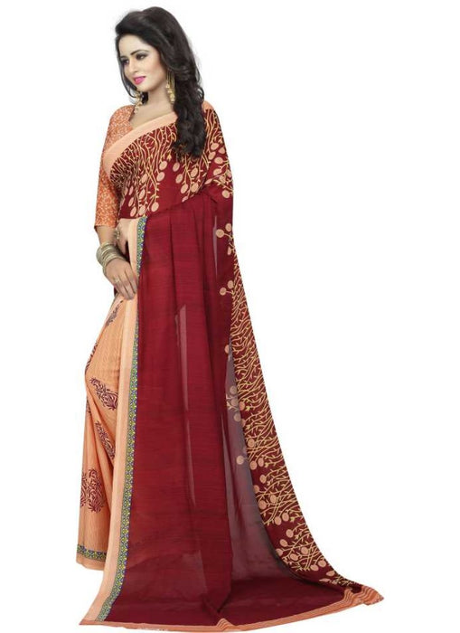 Maroon Color Printed Georgette Saree With Blouse only in Bigswipe