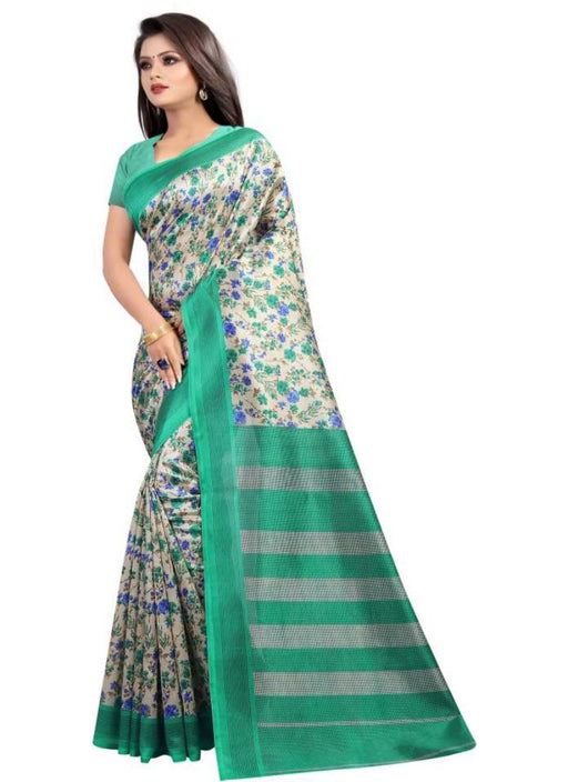 Green And White Color Printed Art Silk Saree With Blouse only in Bigswipe