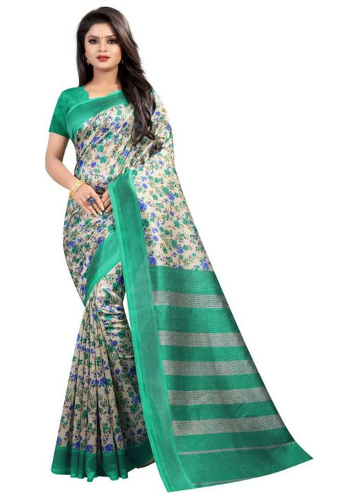 Green And White Color Printed Art Silk Saree With Blouse only in Bigswipe