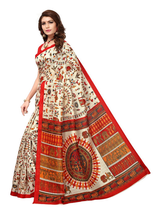 Multi Color Printed Bhagalpuri Silk Saree With Blouse only in Bigswipe