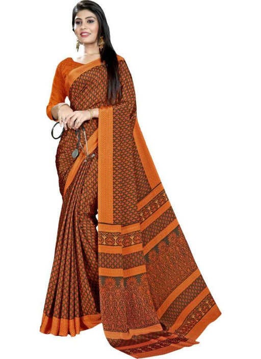 Orange Color Printed Silk Crepe Saree With Blouse only in Bigswipe