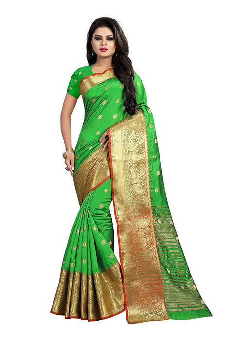 Parrot Green Color Weaving Cotton Silk Saree With Blouse only in Bigswipe