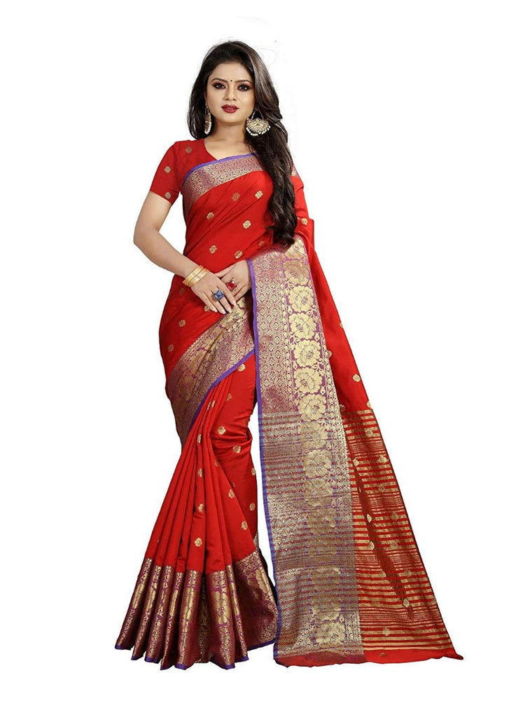 Orange Color Weaving Cotton Silk Saree With Blouse only in Bigswipe