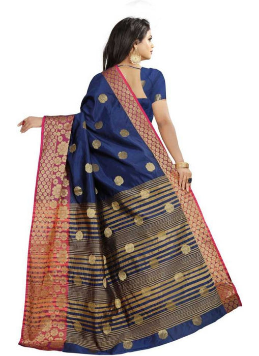 Navy Blue Color Weaving Cotton Silk Saree With Blouse only in Bigswipe