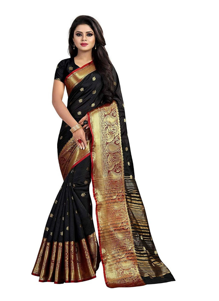 Black Color Weaving Cotton Silk Saree With Blouse only in Bigswipe