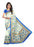 White and Blue Color Printed Bhagalpuri Silk Saree With Blouse