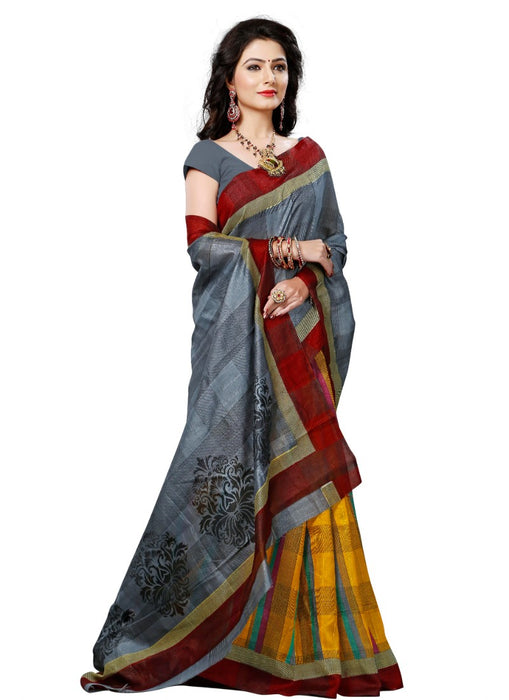 Grey Color Printed Bhagalpuri Silk Saree With Blouse only in Bigswipe