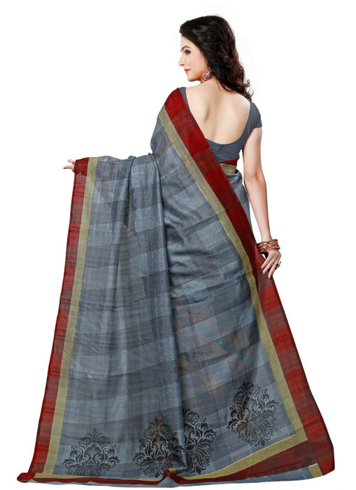 Grey Color Printed Bhagalpuri Silk Saree With Blouse only in Bigswipe