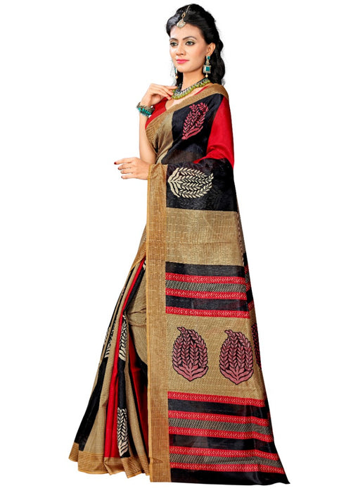 Multi Color Printed Bhagalpuri Silk Saree With Blouse only in Bigswipe