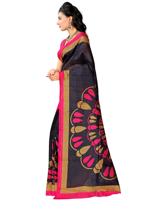 Black and Rose Color Printed Bhagalpuri Silk Saree With Blouse only in Bigswipe