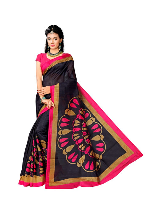 Black and Rose Color Printed Bhagalpuri Silk Saree With Blouse only in Bigswipe