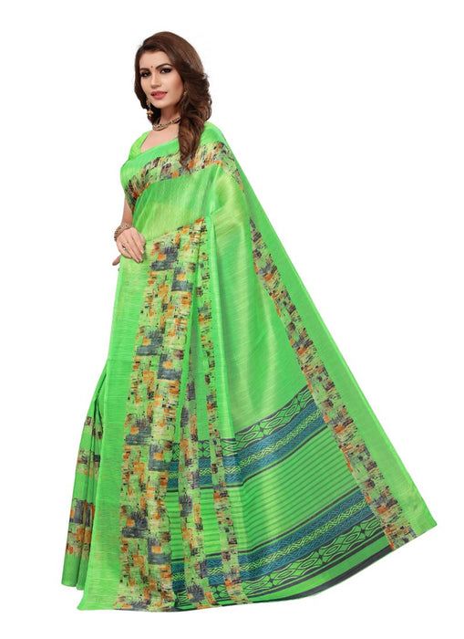 Green Color Printed Bhagalpuri Silk Saree With Blouse only in Bigswipe