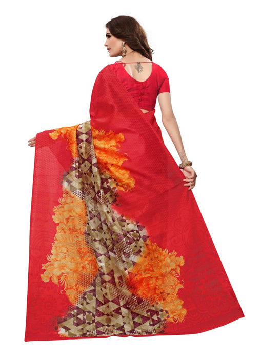 Red Color Printed Bhagalpuri Silk Saree With Blouse