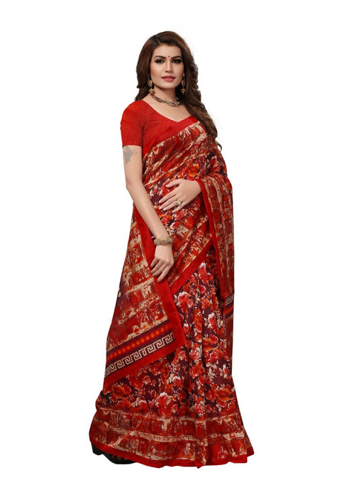 Red Color Printed Bhagalpuri Silk Saree With Blouse