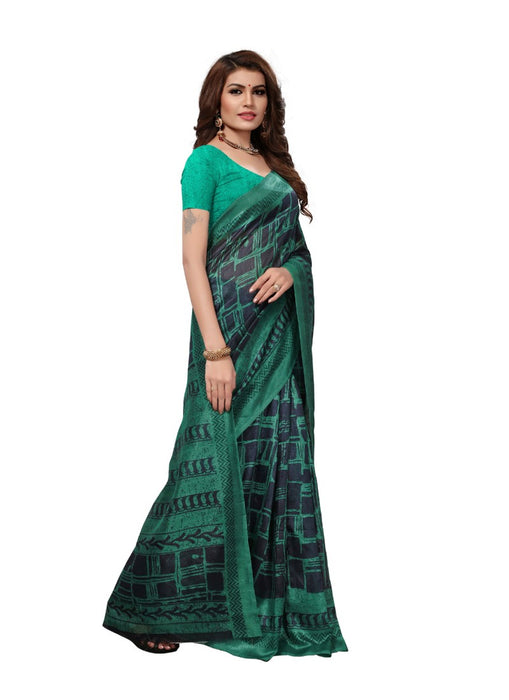 Green Color Printed Bhagalpuri Silk Saree With Blouse only in Bigswipe