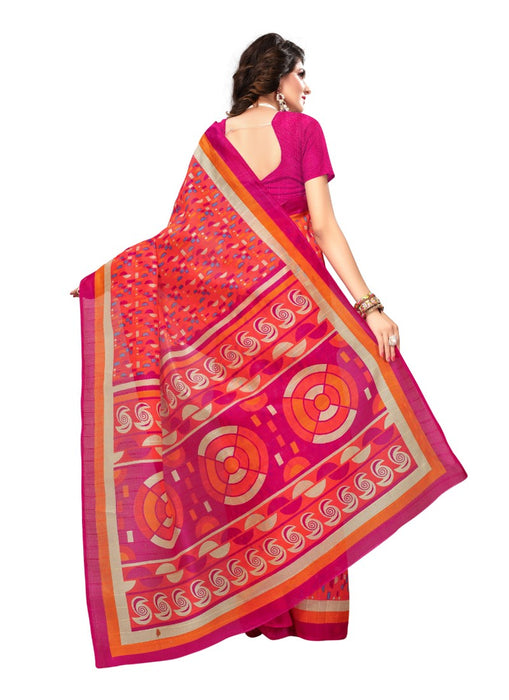 Multi Color Printed Bhagalpuri Silk Saree With Blouse only in Bigswipe