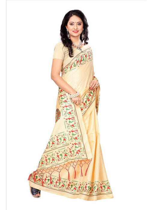 Sandal Color Printed Khadi Silk Jhalor Saree With Blouse