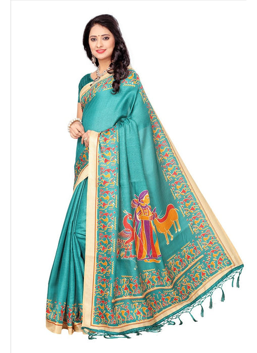 Green Color Printed Khadi Silk Jhalor Saree With Blouse only in Bigswipe