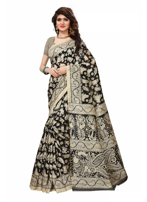 Black Color Printed Bhagalpuri Silk Saree With Blouse only in Bigswipe