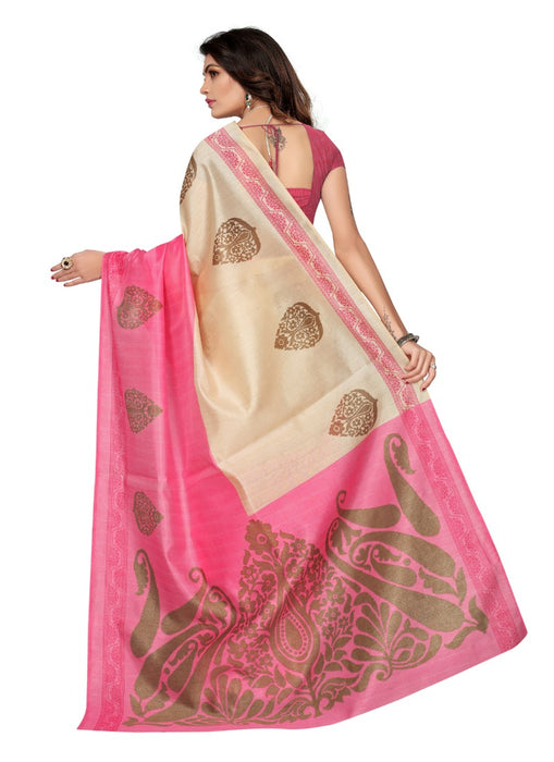 Pink Color Printed Bhagalpuri Silk Saree With Blouse only in Bigswipe